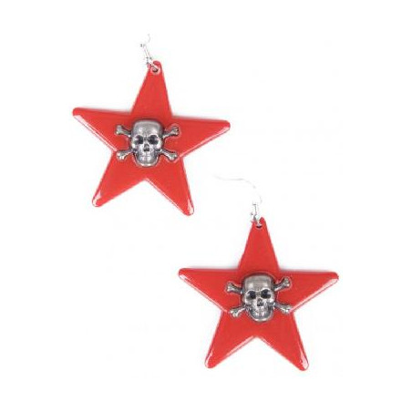 Couple earrings red stars and skulls