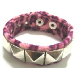 Wristband 1 row skewer pyramid leopard pink