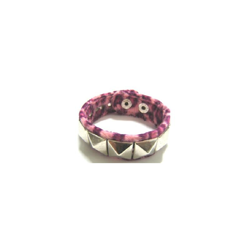 Wristband 1 row skewer pyramid leopard pink