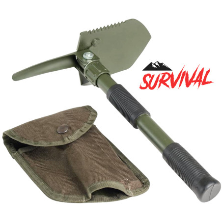 Folding shovel and pick with carrying bag