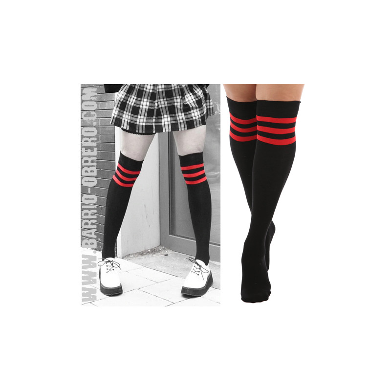 Long black socks red stripes