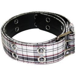 Belt with white plaid fabric