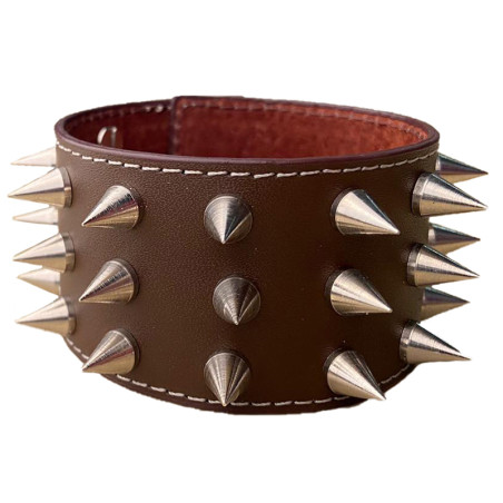 Leather wristband 3 rows spikes