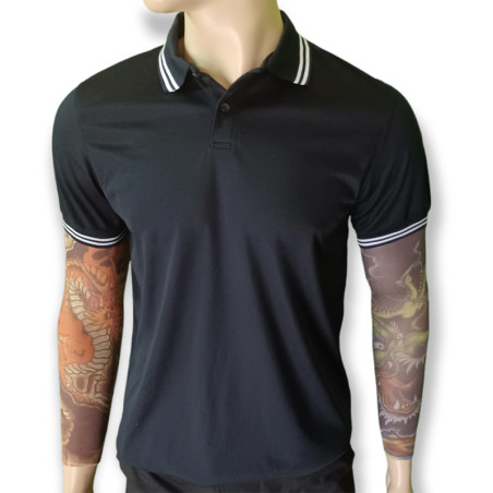 Black technical woven polo shirt