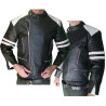 Black leather jacket white stripes