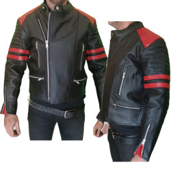 Black leather jacket red stripes