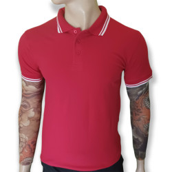 Red polo shirt with white...