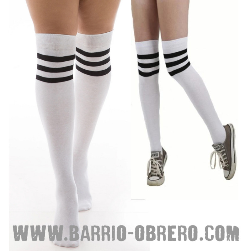 Long white socks black stripes
