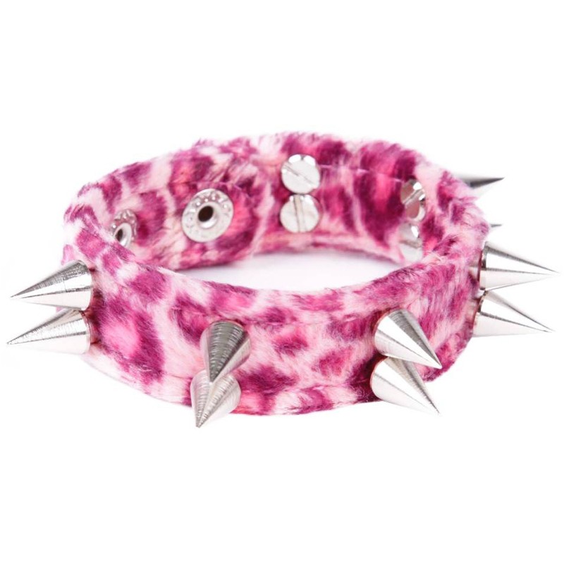 Muñequera 2 filas pinchos leopardo rosa