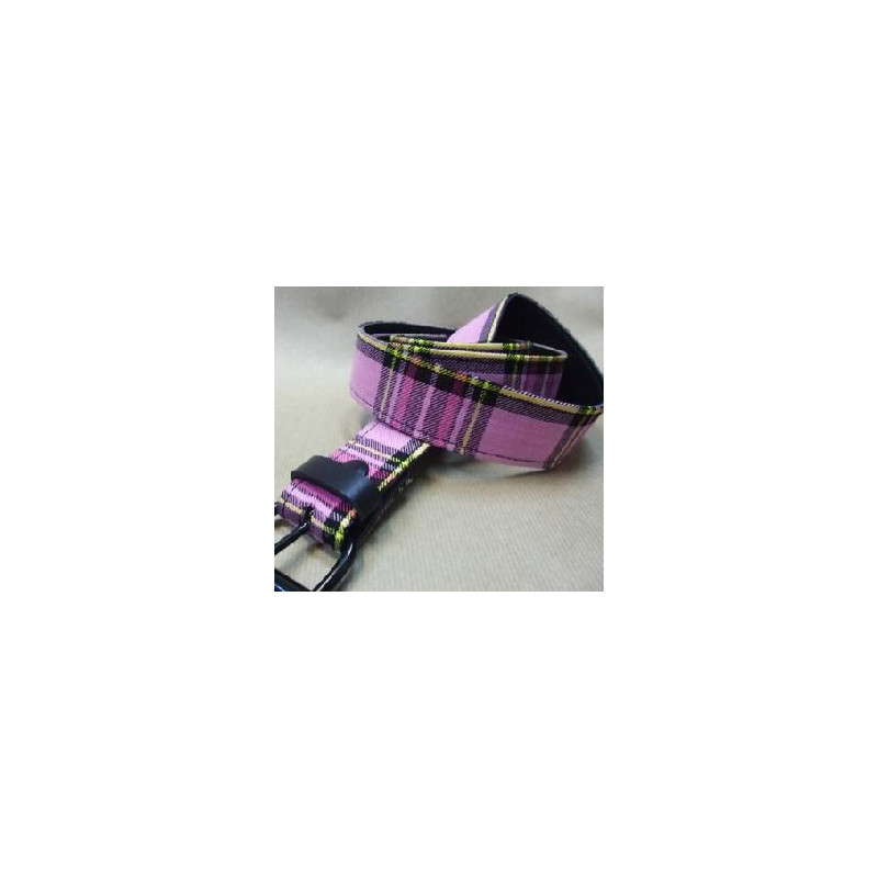 Cinturón de piel con tela escocesa rosa