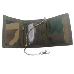 Camouflage fabric wallet with chain