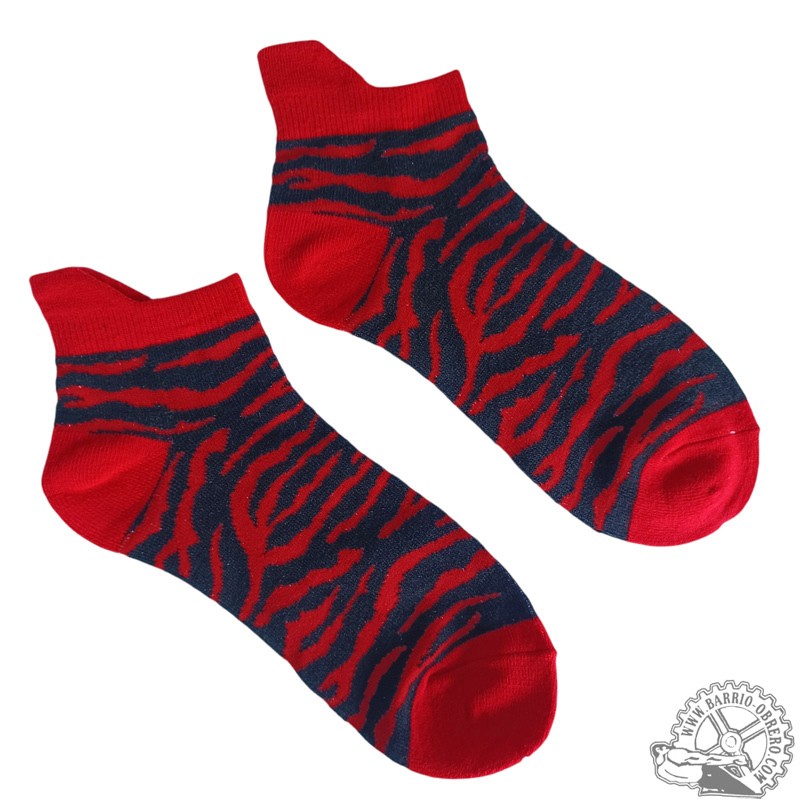 Pair of red-and-black zebra socks
