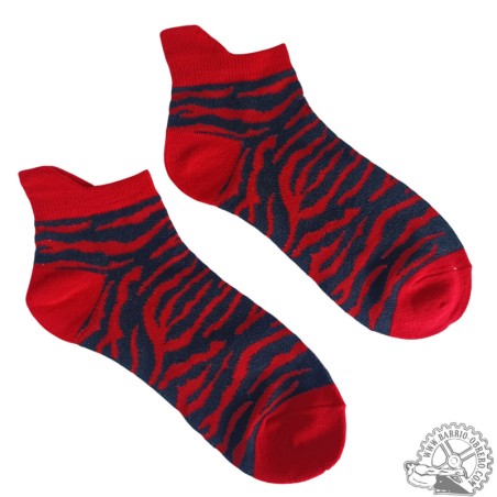 Pair of red-and-black zebra socks