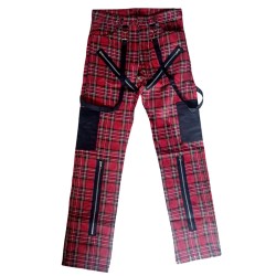 Punk zippered plaid trousers