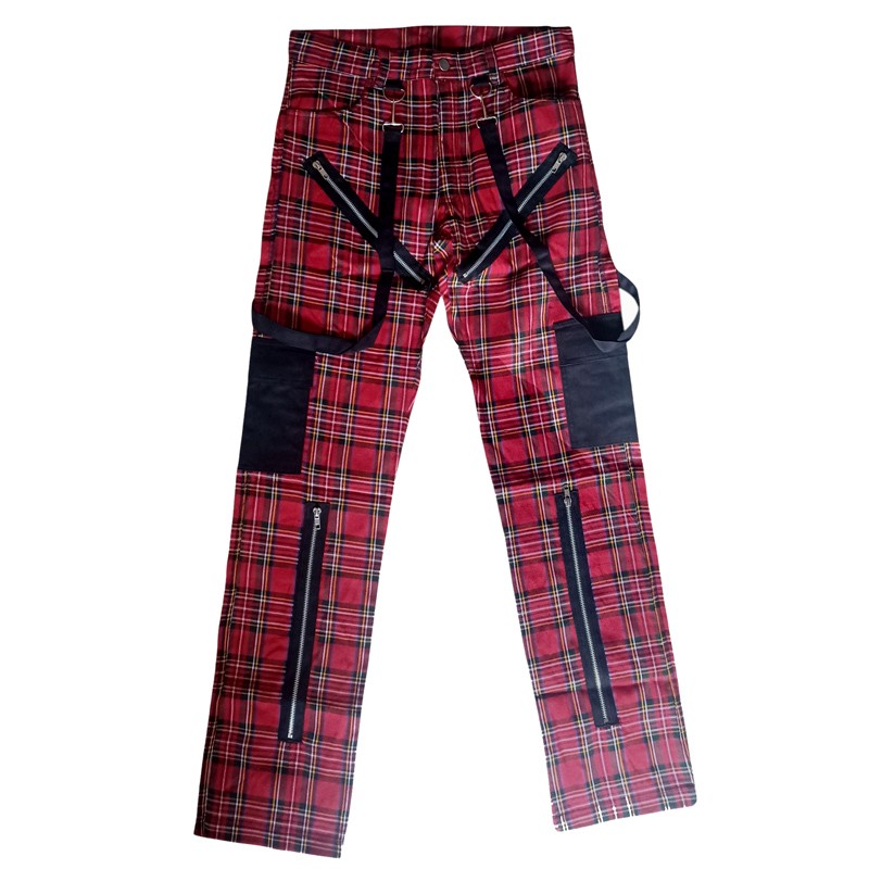 Punk zippered plaid trousers