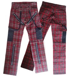 Punk zippered plaid trousers