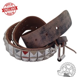 Cinturón piel desgastada 2 filas pinchos pirámide