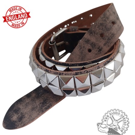 Cinturón piel desgastada 2 filas pinchos pirámide
