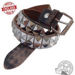 Cinturón piel desgastada 2 filas pinchos pirámide