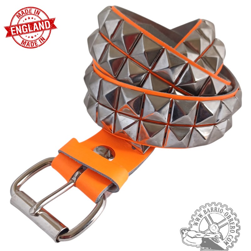 Cinturón piel naranja 2 filas pinchos pirámide
