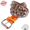 Cinturón piel naranja 2 filas pinchos pirámide