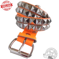 Cinturón piel naranja 2 filas pinchos pirámide