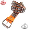 Cinturón piel naranja 2 filas pinchos pirámide