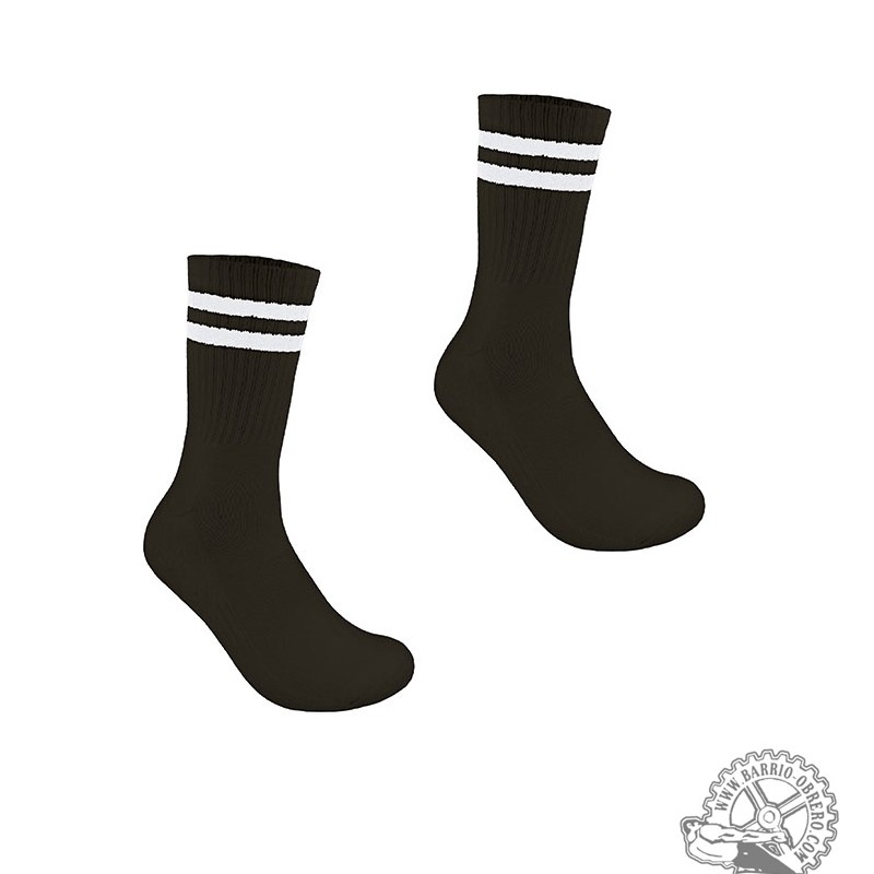 Pareja calcetines negros rayas blancas