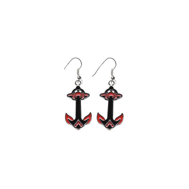 Red-and-black anchor earrings