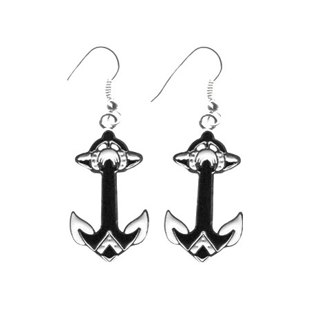 Black-and-white anchor earrings